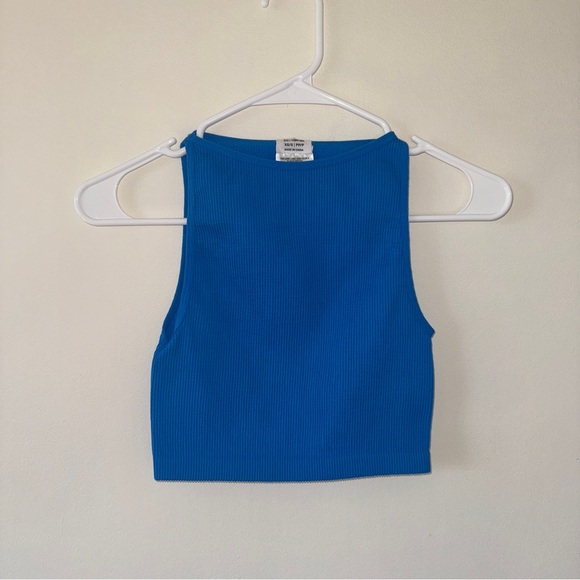 Cotton On Seamless High Neck Cropped Tank Ribbed Blue XS-S - Picture 1 of 3